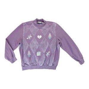 VTG 90s‎ Alfred Dunner Mock Neck Pullover Sweatshirt L Purple Embroidered